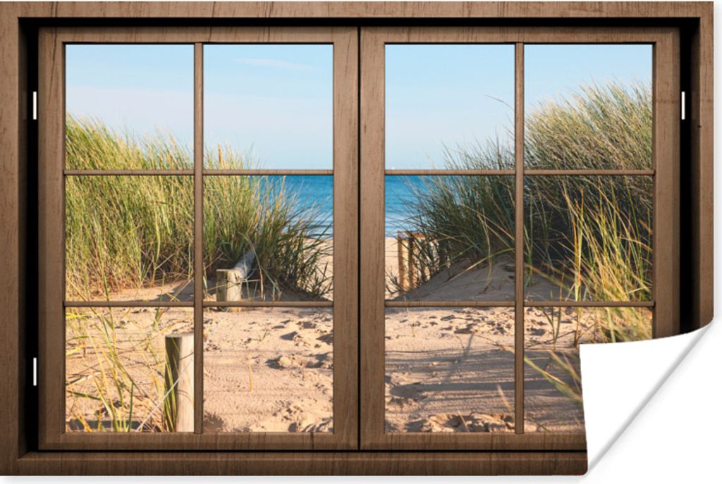 MuchoWow Poster Aussicht - Strand - Gras 60x40 cm - Schlafzimmerdekoration