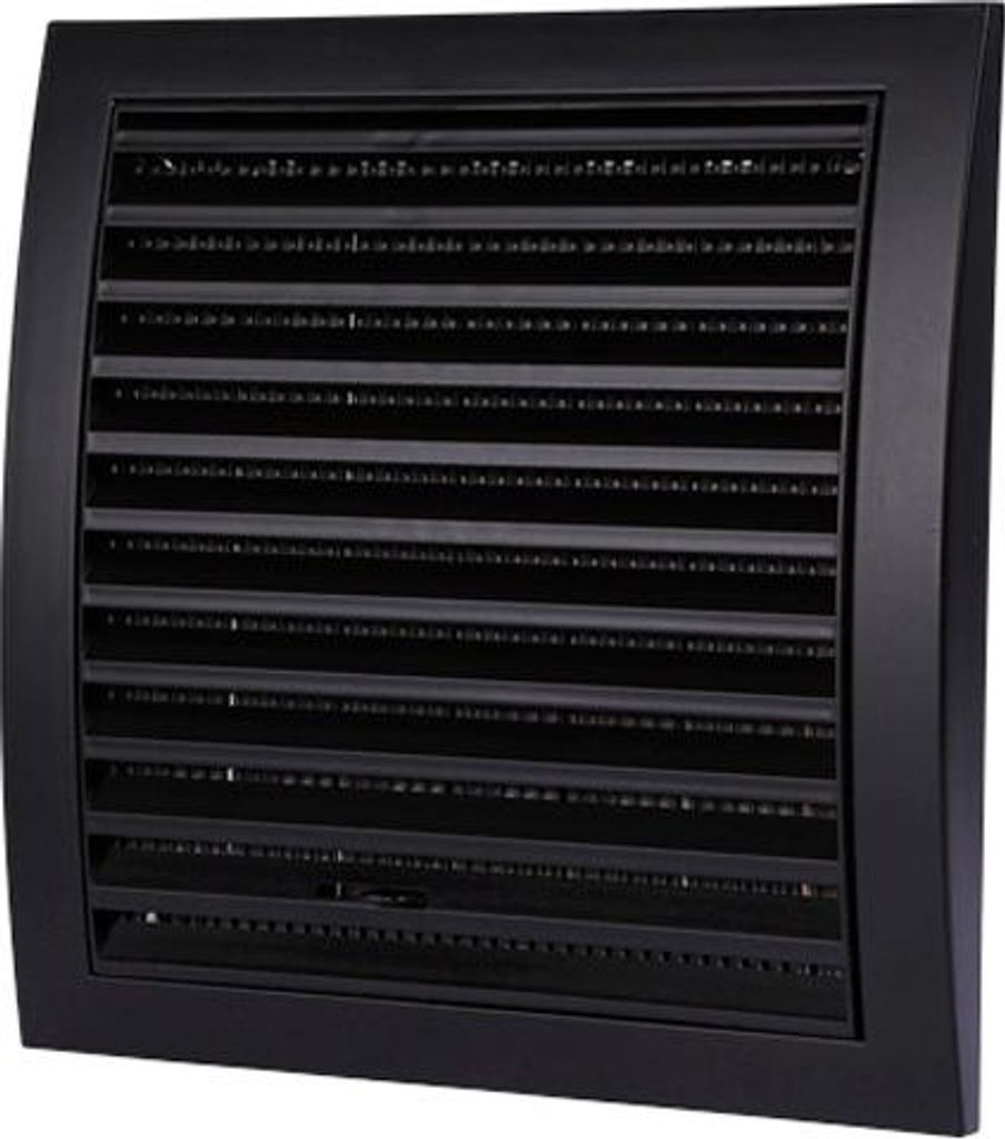 Schwarzes Lüftungsgitter 150x150 mm, mit Insektenschutz und Jalousie