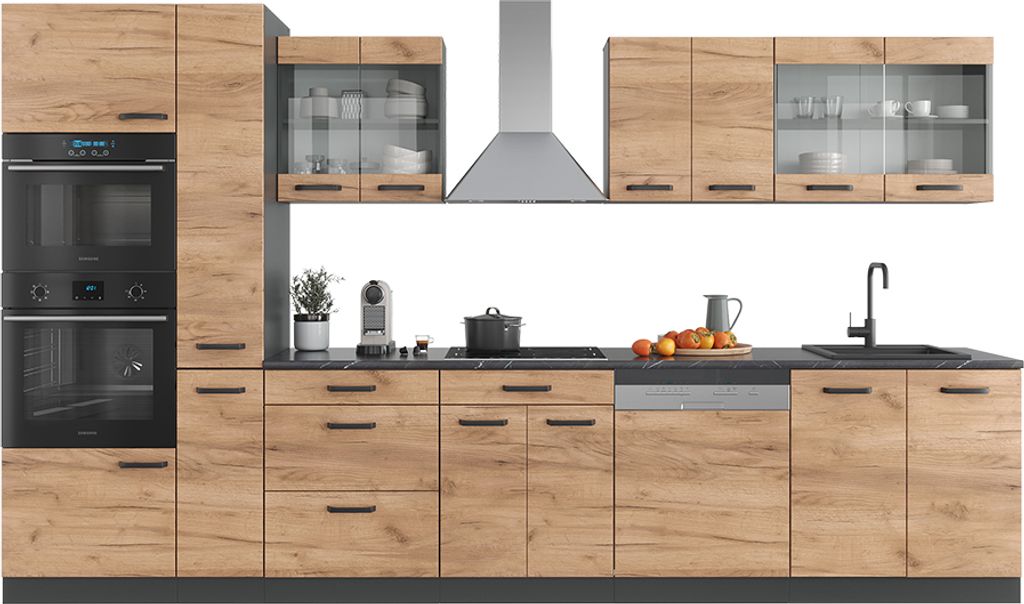 Vicco Cuisine R-Line, Chêne Artisan/Anthracite, 350cm avec armoire haute, PT Chêne | Leroy Merlin
