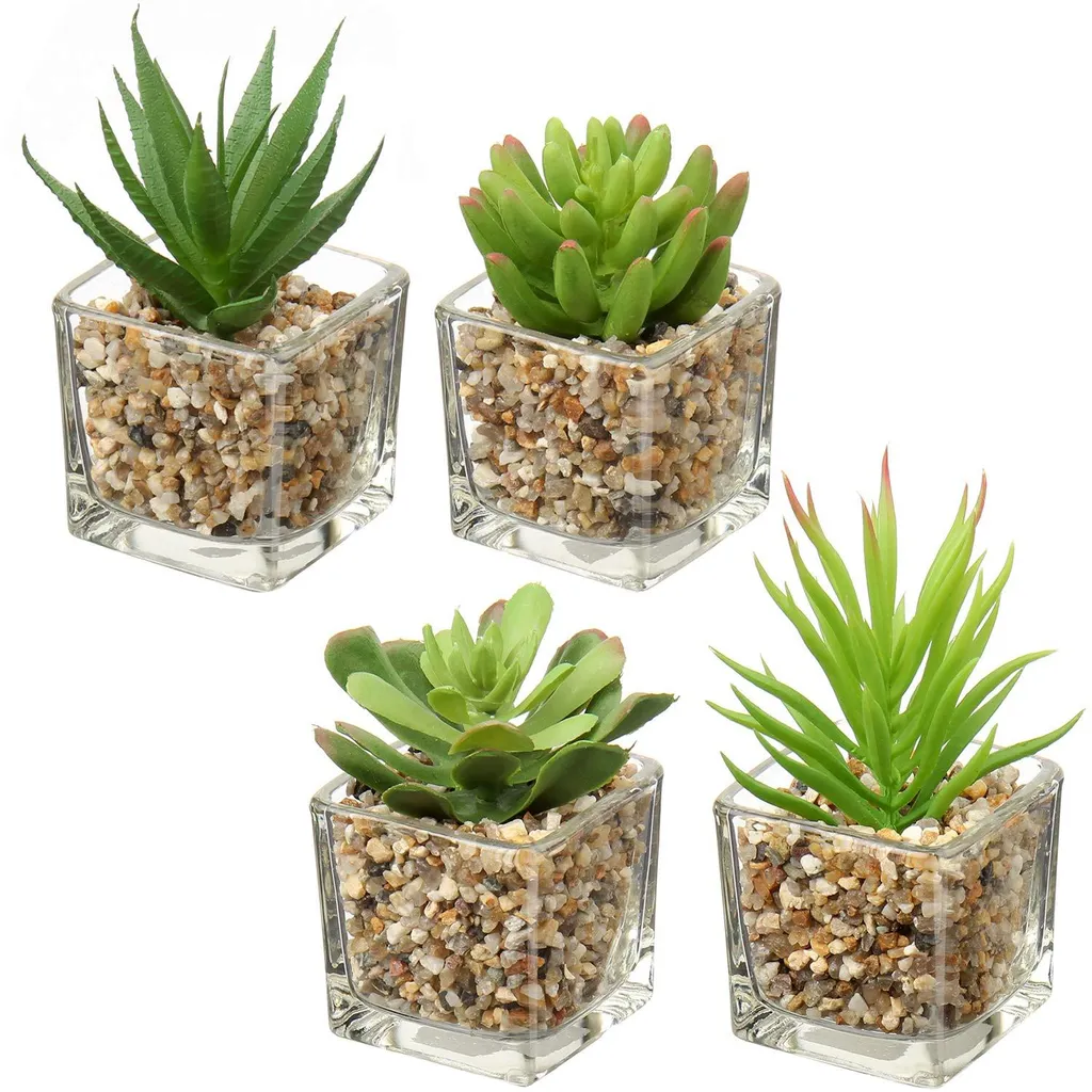 Plante artificielle pour salle de bains et salon - Lot de 4 succulentes