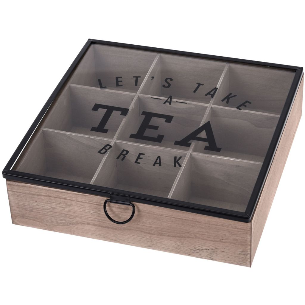 Teebox 9 Fächer Teekiste Teebeutel Box Aufbewahrung Tee Dose Kiste Vintage 