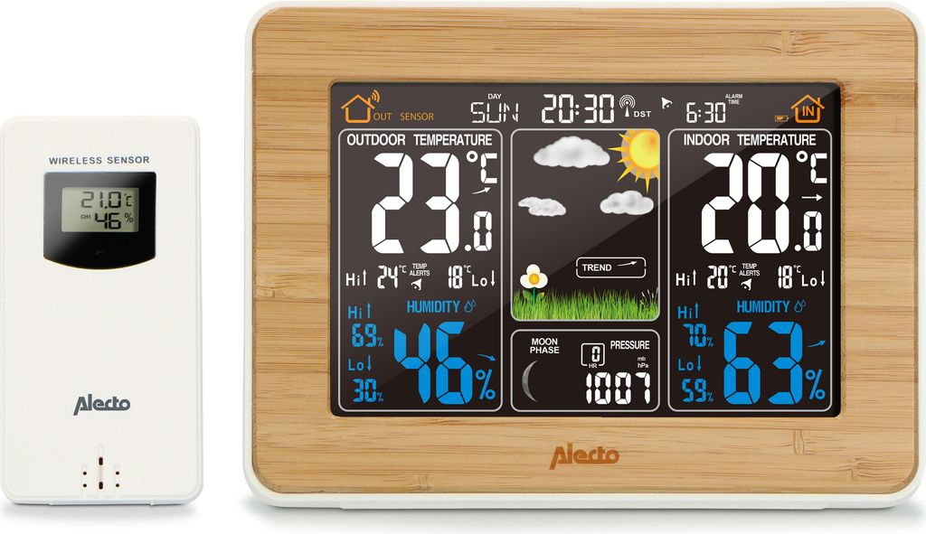Alecto WS-1560 - Wetterstation mit kabellosem Außensensor, Bambus