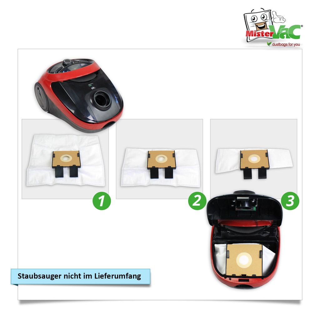 MisterVac Staubsaugerbeutel – 10 Stück + 2 Filter, Kompatibel Mit Grundig VCC 3851, 5-lagiges Vlies, Staubverschluss, Klasse L – Für Trockenes Sauggut, Reißfest & Umweltfreundlich