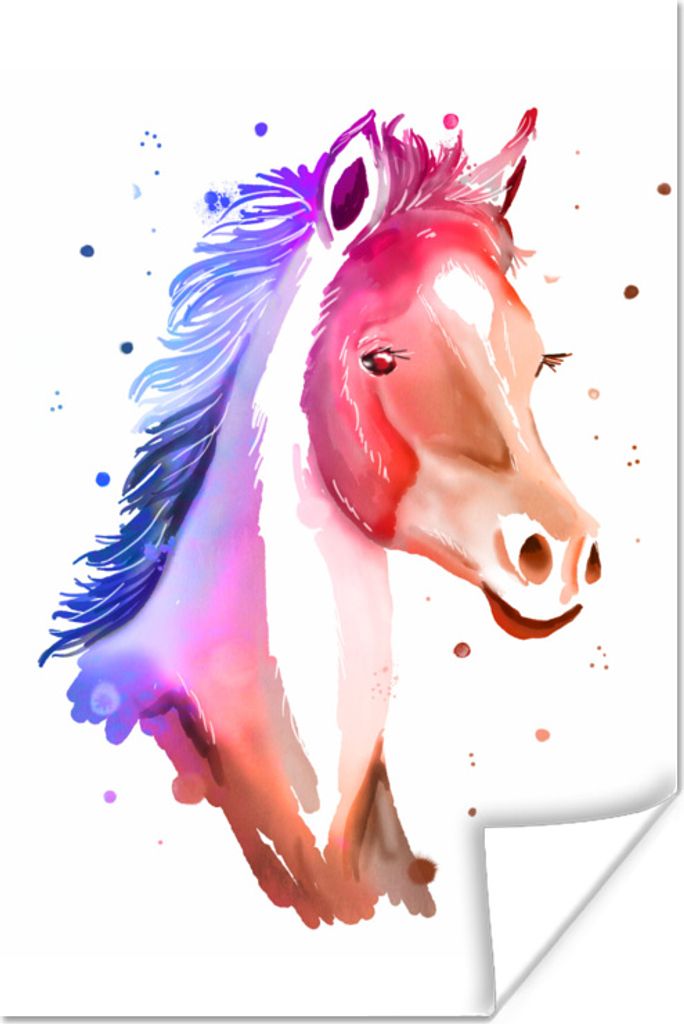 MuchoWow Poster Pferd - Rosa - Blau - Mädchen - Kinder - Mädchen 120x180 cm - Kunstposter