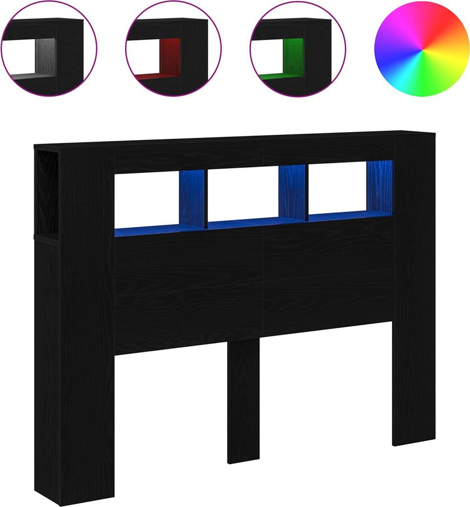 LED Kopfteil Schwarz Eichen-Optik 140 x 18,5 x 103,5 cm