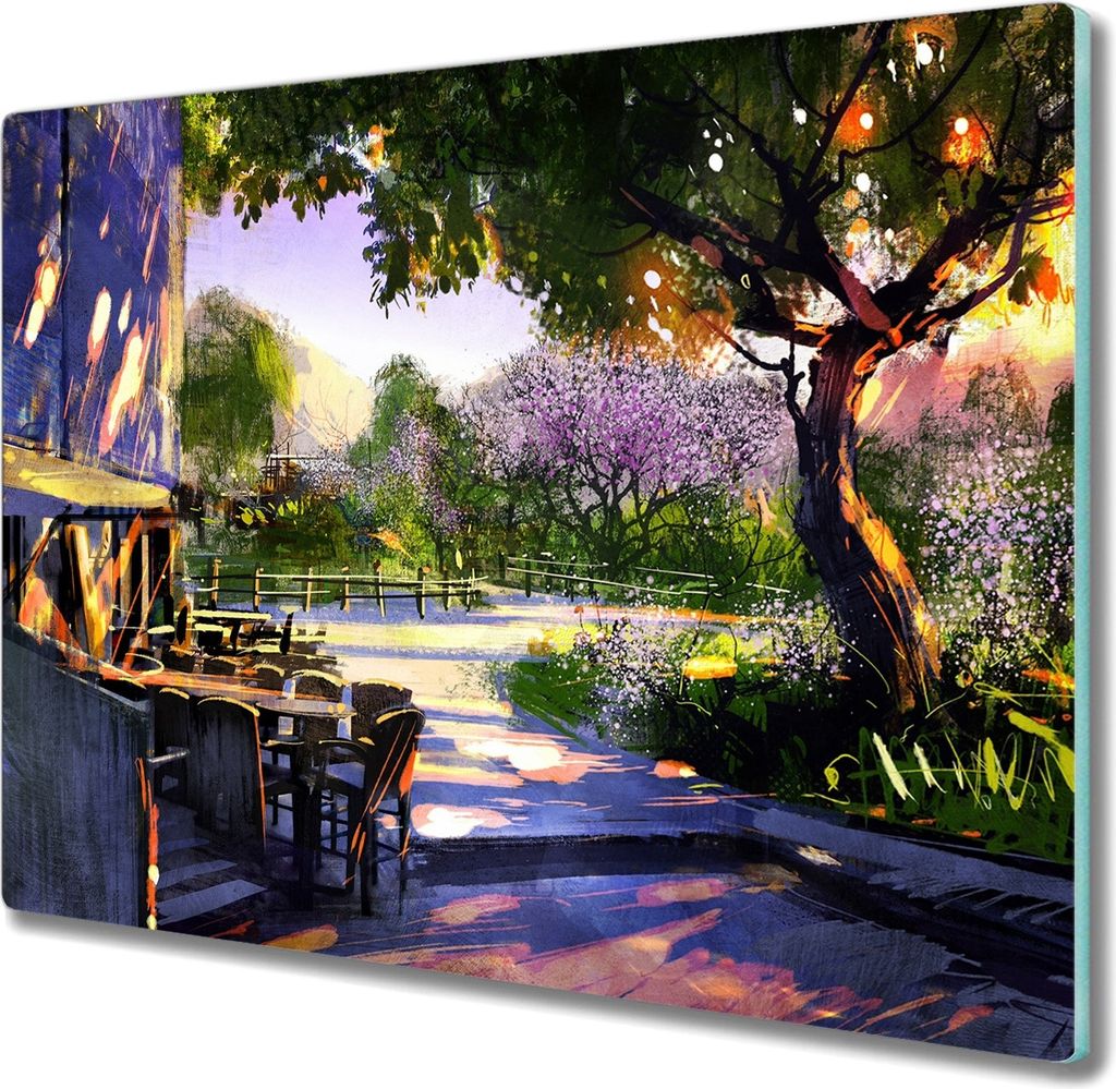 Coloray Hackbrett Küchenbrett Kochplattenabdeckung Schneidebrett Herdabdeckplatte 60x52 cm - Sun flower tree hill