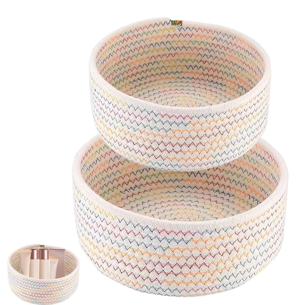 Set mit 2 Aufbewahrungskörben aus gewebtem Baumwollseil, Ø 21 x 9 cm, runder Wickelkorb, Wickeltischzubehör, kleine Aufbewahrungskörbe, gewebte...