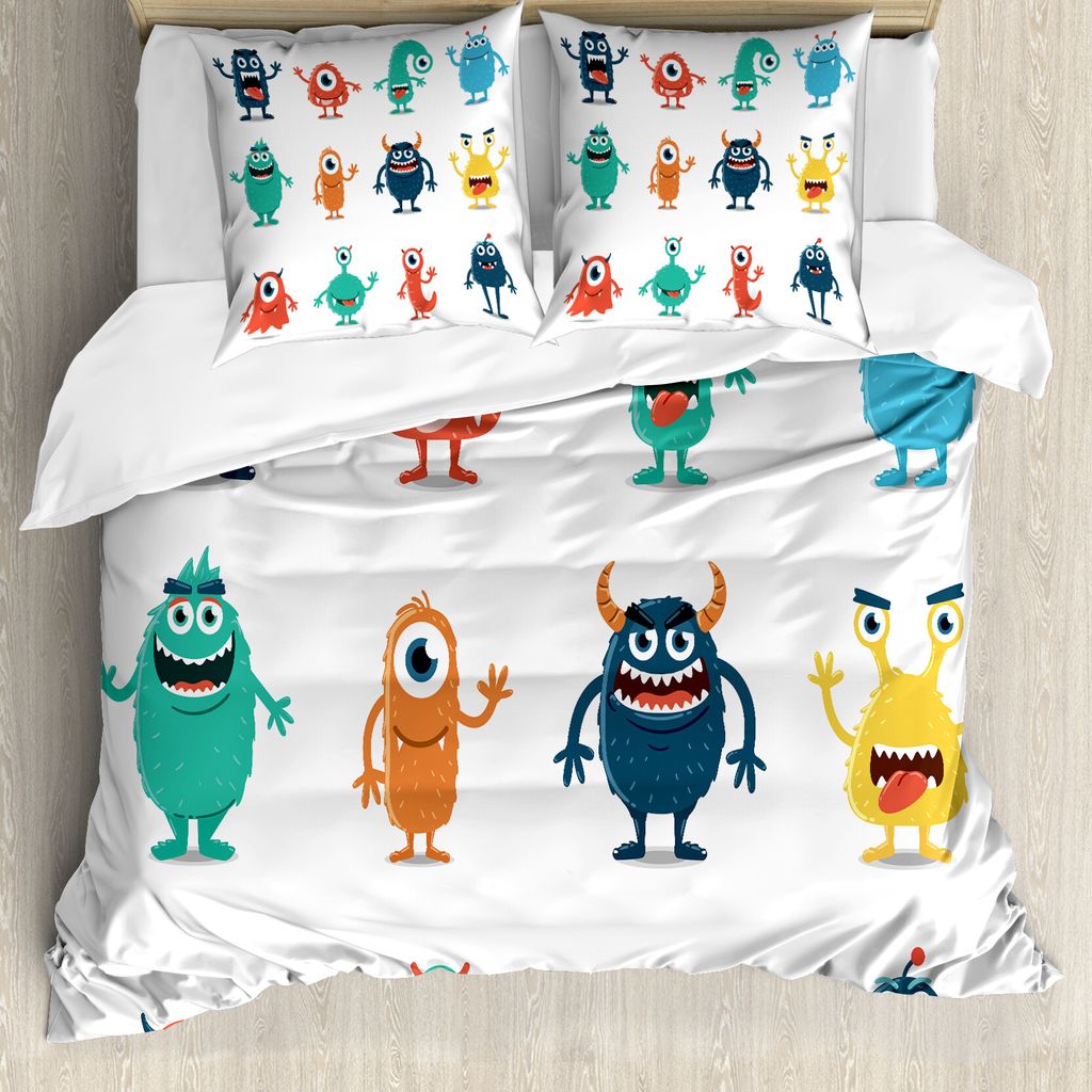ABAKUHAUS Außerirdischer Bettbezug Set für Einzelbetten, Bunte Monster Grafik-Design, Milbensicher Allergiker geeignet mit Kissenbezug, 200 cm x ...