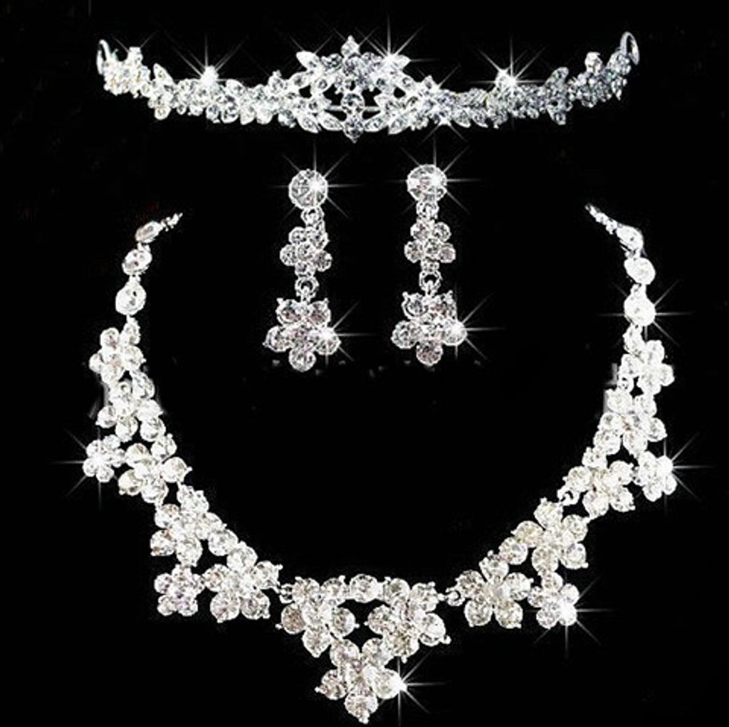 r Brautschmuck, glänzender Strassstein, süße Blumenkrone, Halskette, Ohrringe, Set