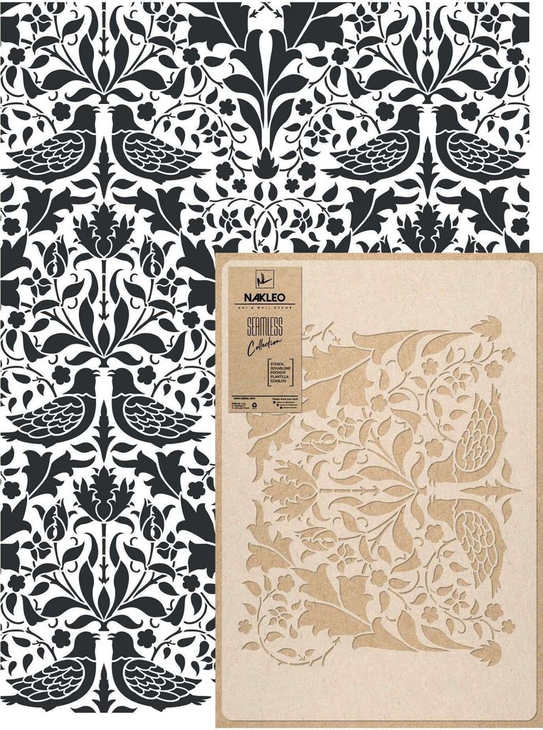 Wandschablone Groß Muster, Malschablone 59x95 cm William Morris Blumen Vögel Wiederverwendbare Kunststoff, Geometrische Tapete Wandgestaltung