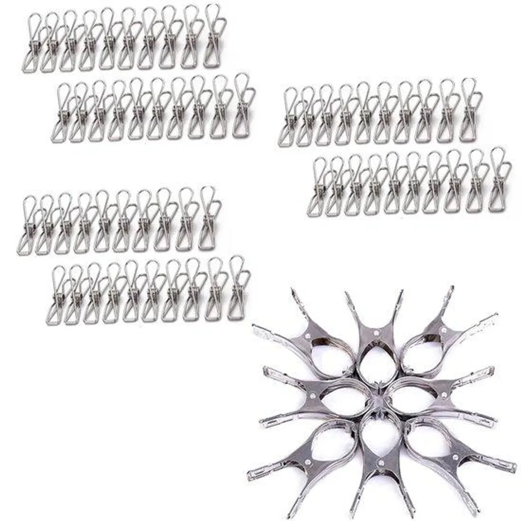 10 Pinces en acier inoxydable pour séchage - Résistance vent 50mm