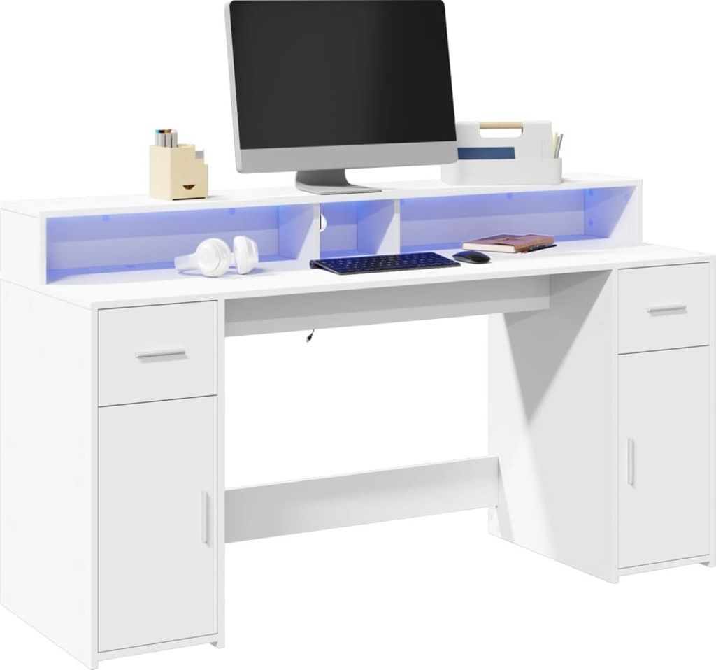 Maison Exclusive - LED-Schreibtisch Weiß 160x55x91 cm Holzwerkstoff