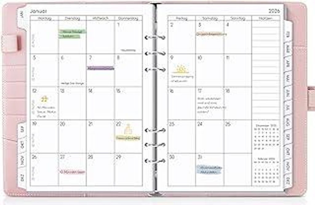SKYDUE Kalender Ringbuch A5 Nachfüllbar,Ringbuch A5 Nachfüllbar, Planer 2026,Terminplaner 2026 Perfekt Für Schüler Und Berufstätige(Rosa)