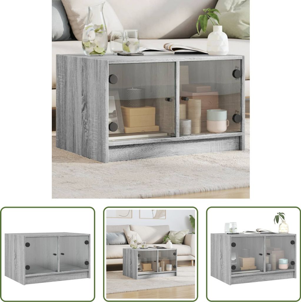 The Living Store Couchtisch mit Glastüren Grau Sonoma 68x50x42 cm
