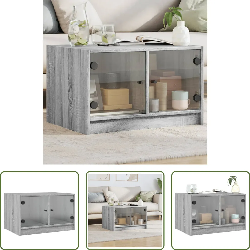 Tavolino Salotto Grigio Sonoma con Ante in Vetro 68x50x42 cm | Shop