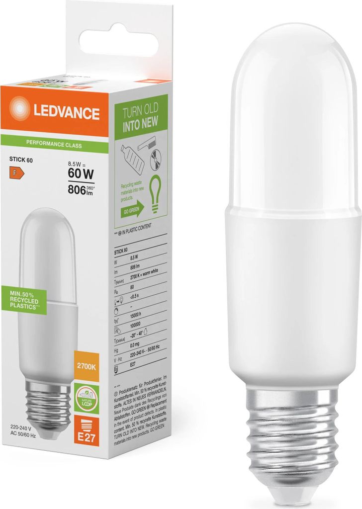 LEDVANCE LED CLASSIC STICK 8W 827 mroona lampa E27 806lm Zdjęcie produktu 