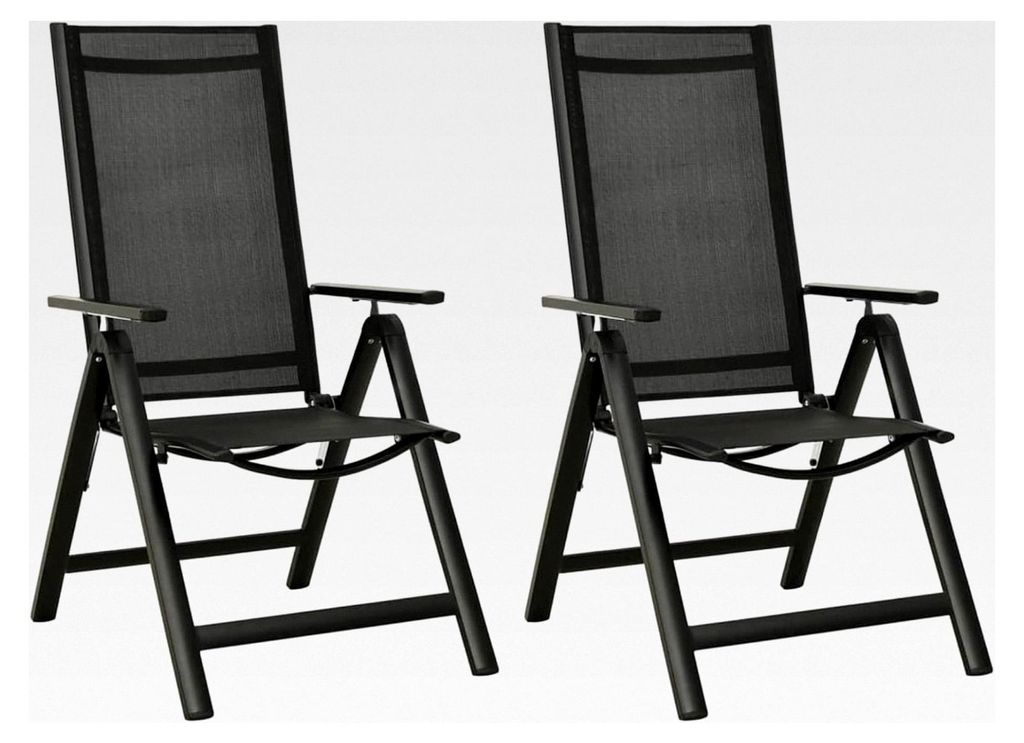 Klappbare Gartenstühle 2 Stück aus Textilene und Aluminium in Schwarz