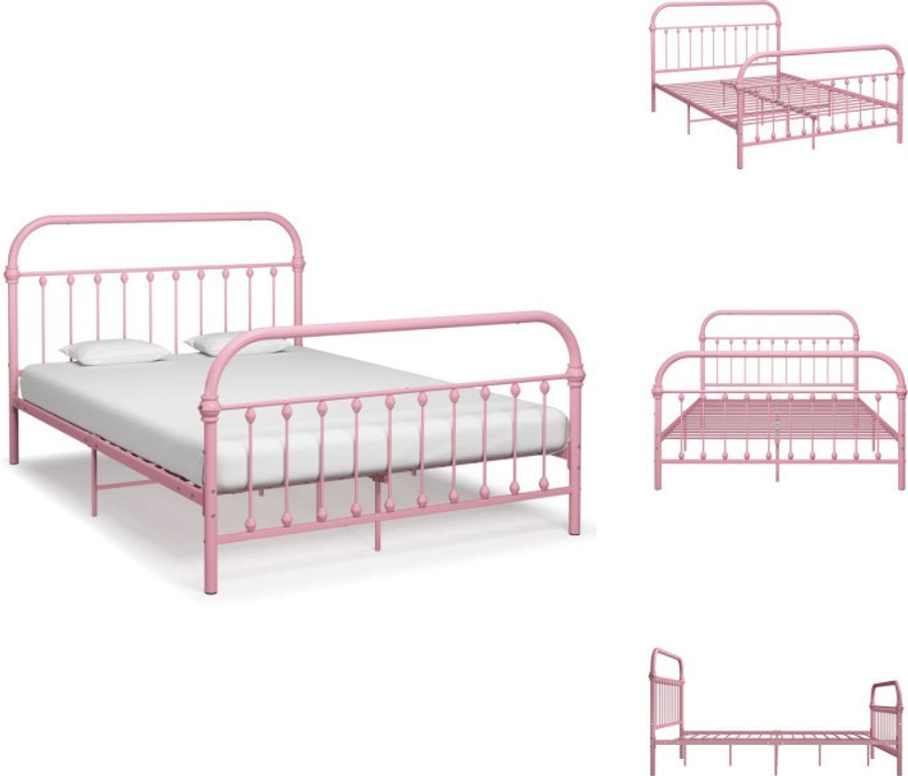 vidaXL Bettgestell Rosa Metall 140×200 cm - Betten & Bettgestelle