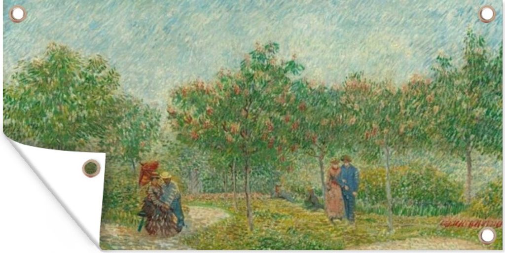 MuchoWow 80x40 cm Outdoor-Poster Gartendeko Sichtschutz Garten Poster für den Garten Garten mit Liebenden - Vincent van Gogh