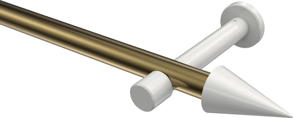 Interdeco Gardinenstange / Vorhangstange Messing Antik / Weiß, Typ Prestige Savio (Kegel) ohne Ringe, 20 mm Ø 1-läufig, 320 cm