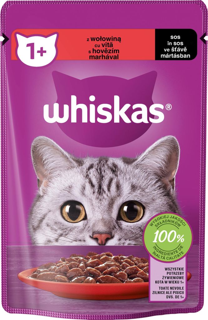 Whiskas Adult z wołowiną - mokra karma dla kota w saszetce Zdjęcie produktu 