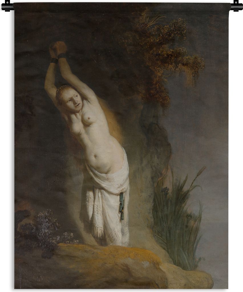 MuchoWow Wandteppich Wandbehang Andromeda angekettet an den Felsen - Rembrandt van Rijn 60x80 cm Tapisserie Dekoration Wandtuch - Decke - Wandtü...