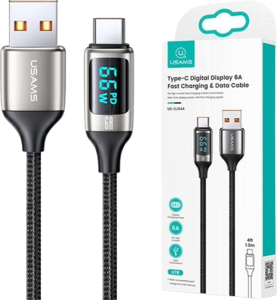 Usams Geflochtenes Kabel U78 Usb-C 1,2 M Led 6 A Produktbild 