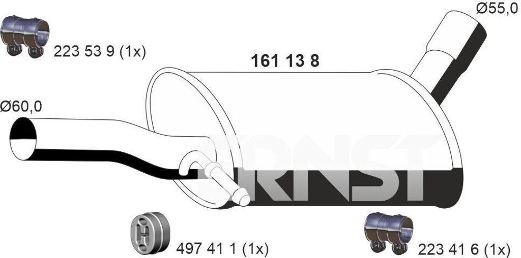 ERNST 161138 Mittelschalldämpfer Schalldämpfer für SKODA YETI (5L)