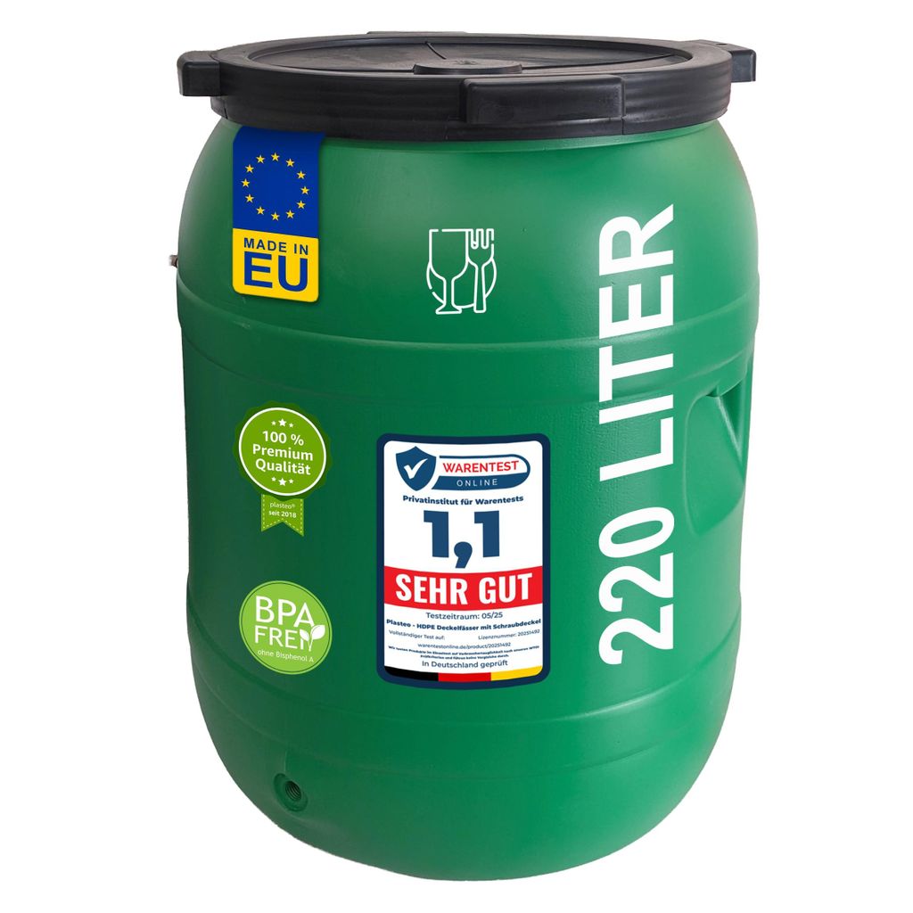 plasteo Weithalsfass 220 L Deckelfass lebensmittelecht – Produktbild 