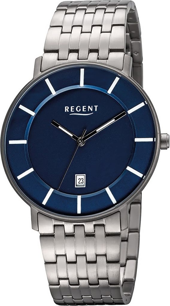 Regent Metall Herren Uhr F-1176 Analog Armband-Uhr silber Titan-Uhr D2URF1176