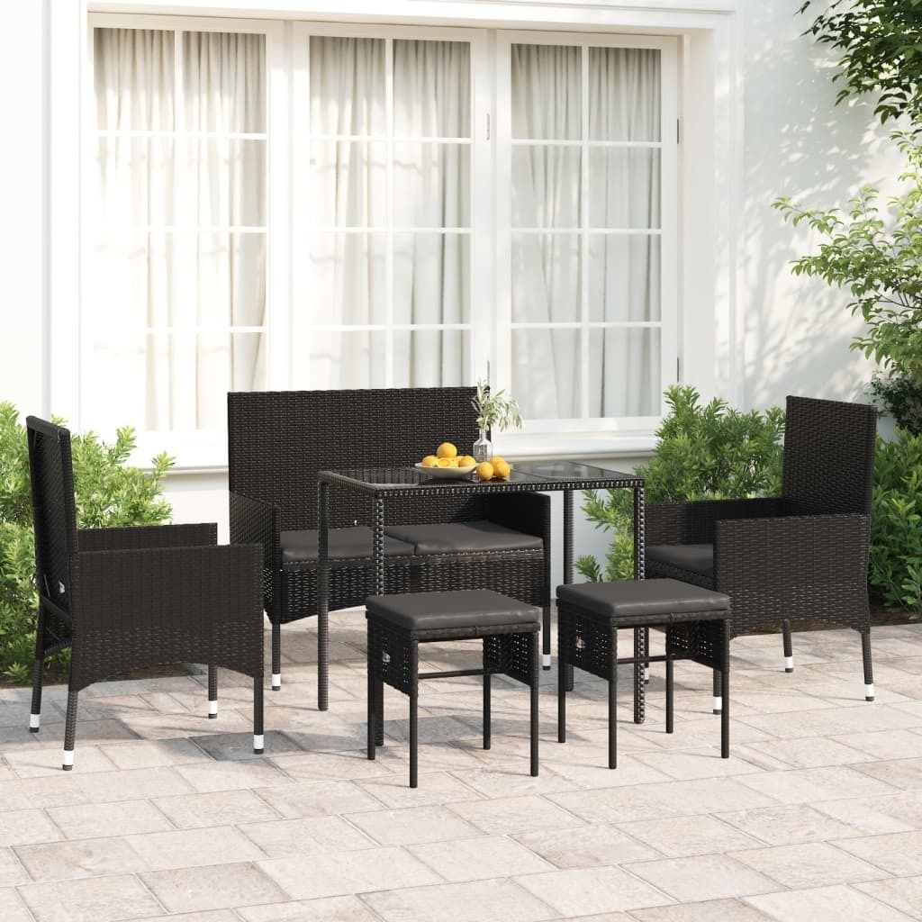 The Living Store 6-tlg. Garten-Lounge-Set mit Kissen Schwarz Poly Rattan