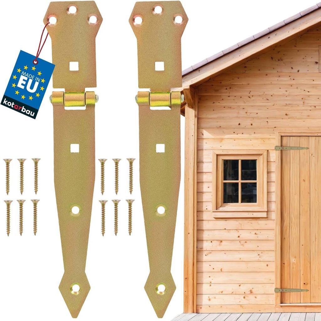 KOTARBAU 2er Set Werfgehänge 200 mm Türband Torscharnier Verzinkt Ladenband Kreuzgehänge Türscharnier Band Scharnier Zierscharniere Gelb Rost...