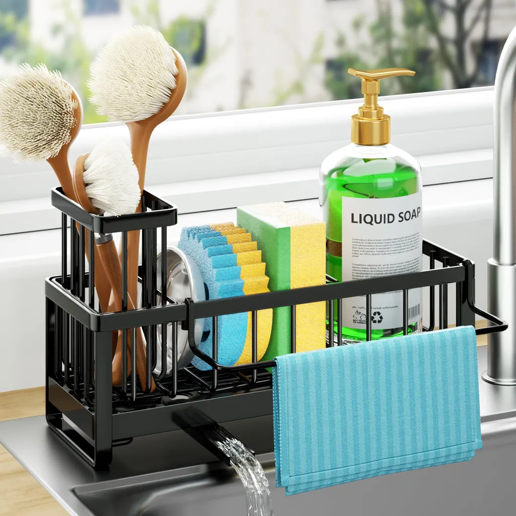 Rangement plan de travail cuisine pour organiser les éponges et brosses