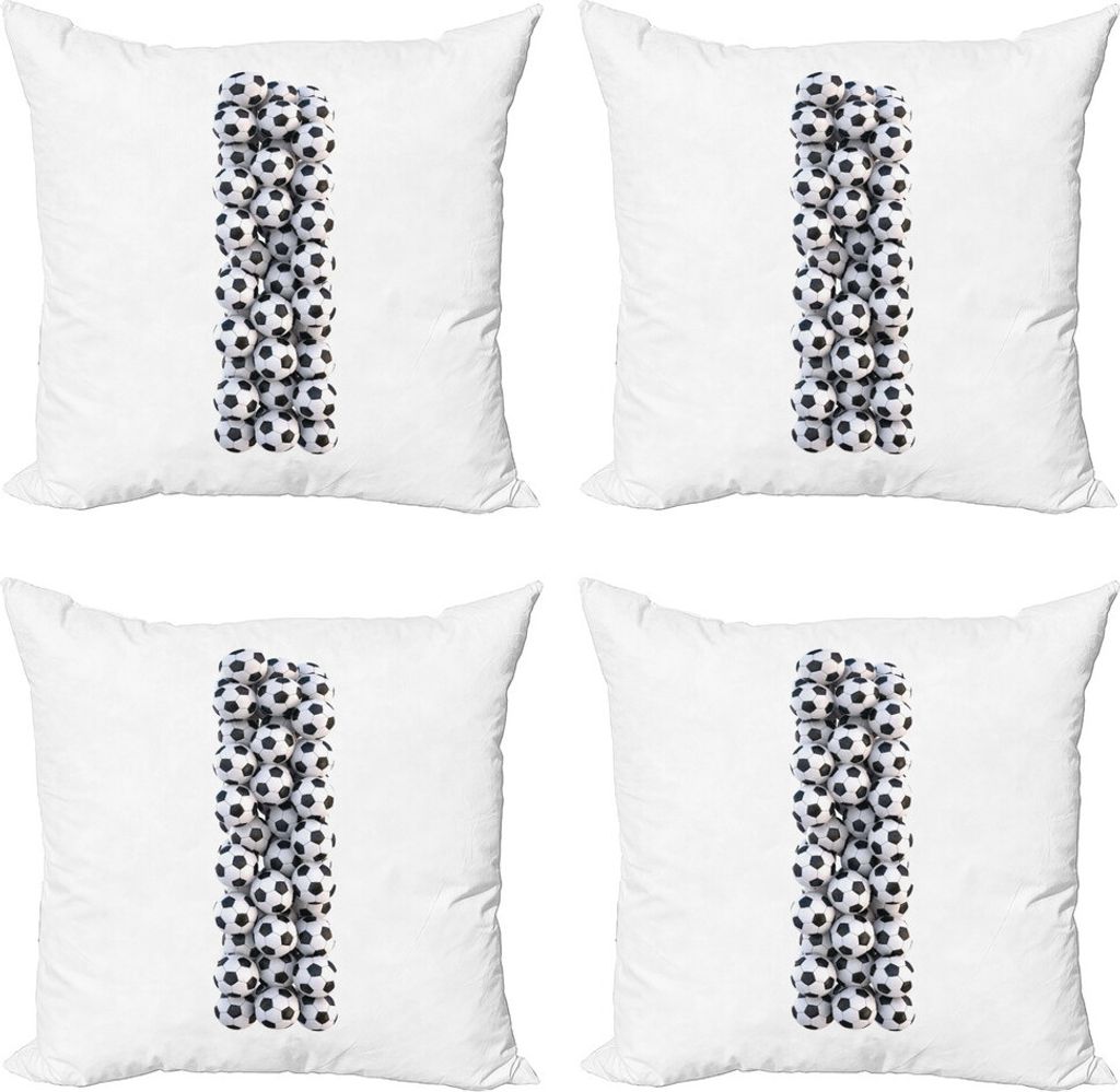 ABAKUHAUS Buchstabe I Kissenbezug Set (4 Stück), Sportgeräte, Moderner Doppelseitiger Digitaldruck, 60 cm x 60 cm, Schwarz und weiß