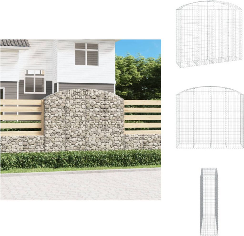 vidaXL Gabione mit Hochbogen 200x50x160/180 cm Verzinktes Eisen - Blumentöpfe & Pflanzgefäße