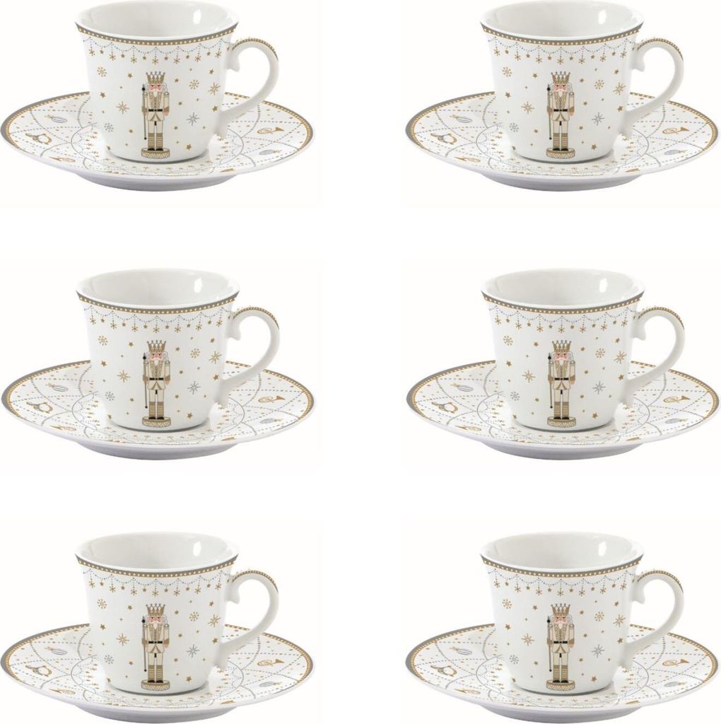 6er Set Tassen mit Untertasse ROYAL NUTCRACKER Nussknacker 200ml Easy Life