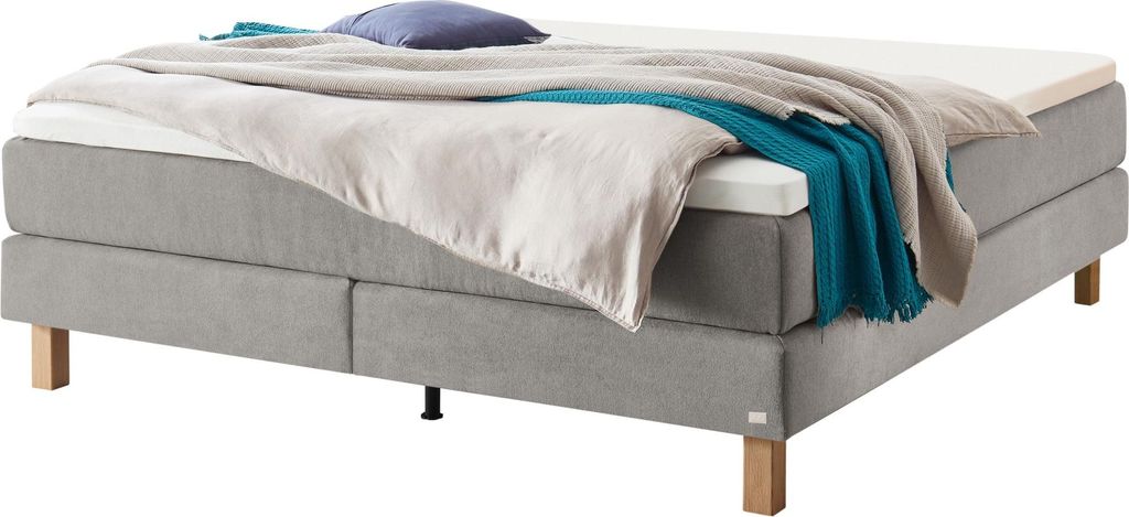 HASENA Raumspar Boxspringbett Carlota light grey Holz Eiche bright 160x200 : Topper - Elegance Top (medium)