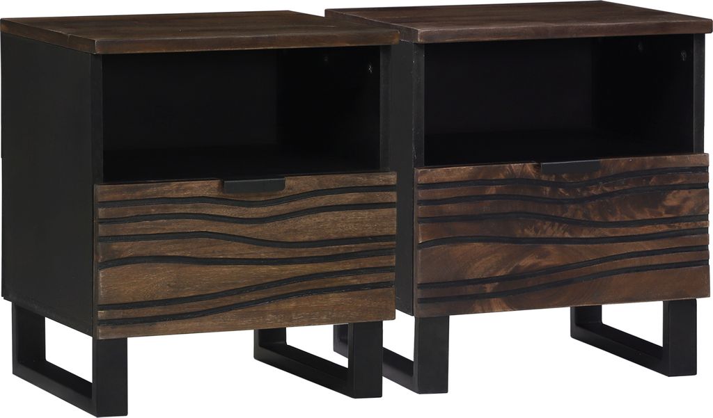 Desgin Nachttischschränke 2 Stück 40x33x46 cm Massivholz Mango - Nachttische & -schränke 4018015