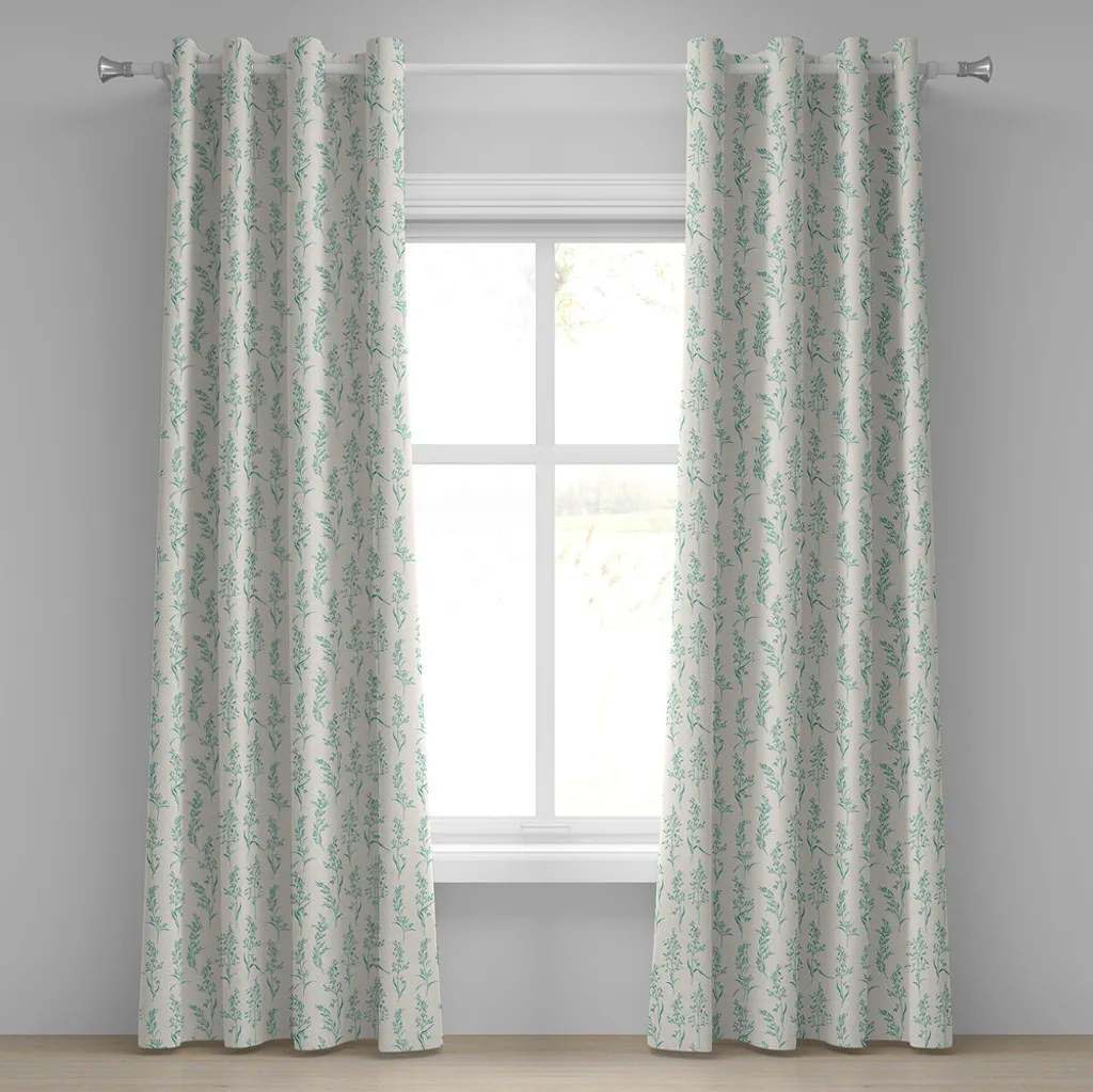 ABAKUHAUS Tenda con occhielli floreale, motivo floreale Moderate Essential Botanical Herbs Piante floreali Fresh Twigs Tema, tende decorative a 2 pannelli, 280 cm x 175 cm, verde crema