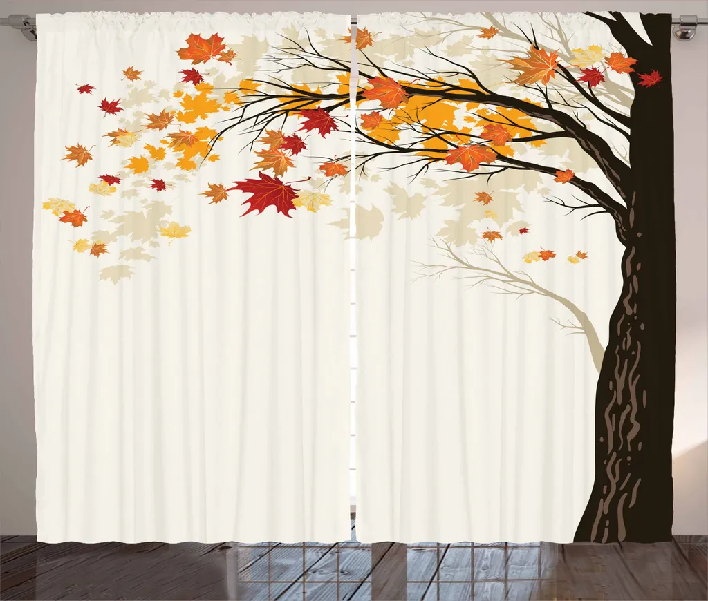 ABAKUHAUS Tenda rustica autunnale, design con foglie colorate, tenda universale per soggiorno con passanti e ganci, 280 x 225 cm, multicolore