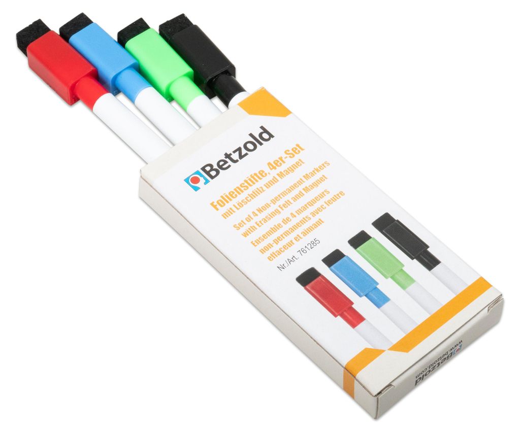 Betzold Folienstifte-Set mit Löschfilz und Magnet, 4 Stück Produktbild 