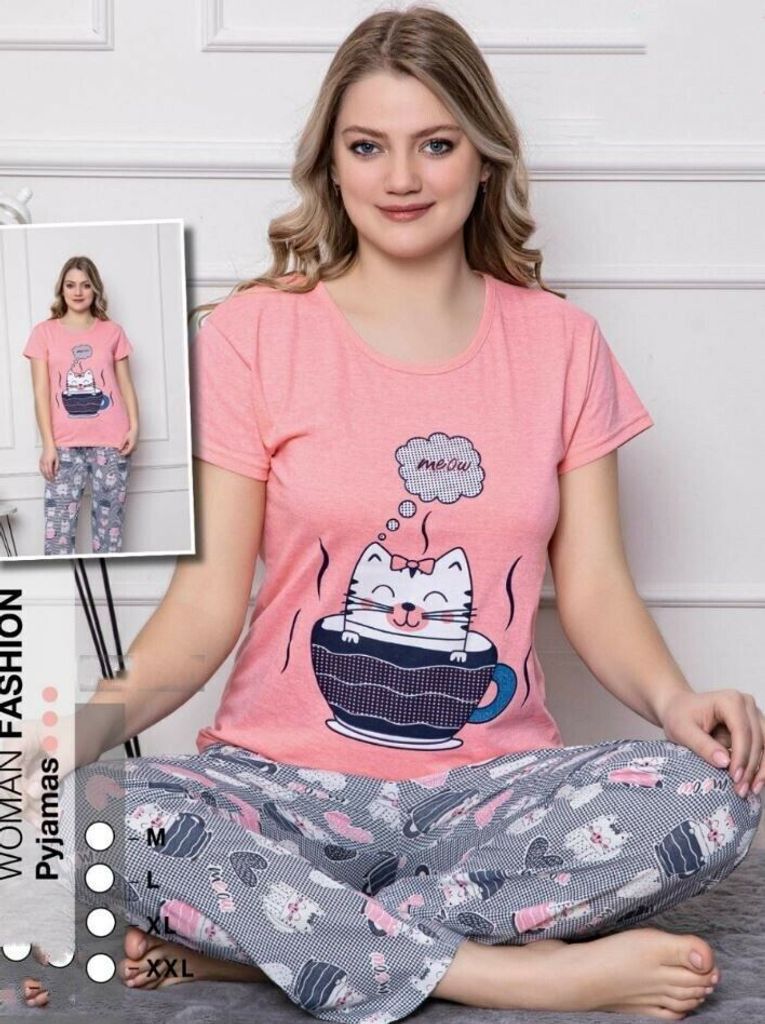 Damen Pyjama Schlafanzug Rosa L Kurz 2-Teiler Set E-62