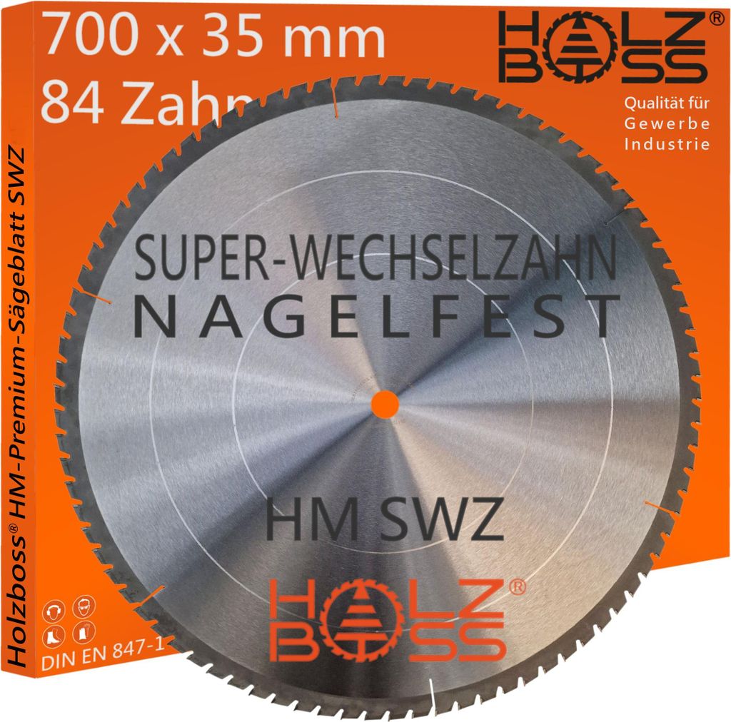 Holzboss HM-Sägeblatt 700 x 35 mm - nagelfest SWZ 84 x Zahn - Super-Wechselzahn WZ Kreissägeblatt Profisägeblatt 700x35 Baukreissägeblatt HW...