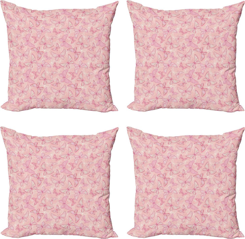 ABAKUHAUS Blassrosa Kissenbezug Set (4 Stück), Schmetterlinge, Moderner Doppelseitiger Digitaldruck, 50 cm x 50 cm, Weißer Pfirsich und Rosa