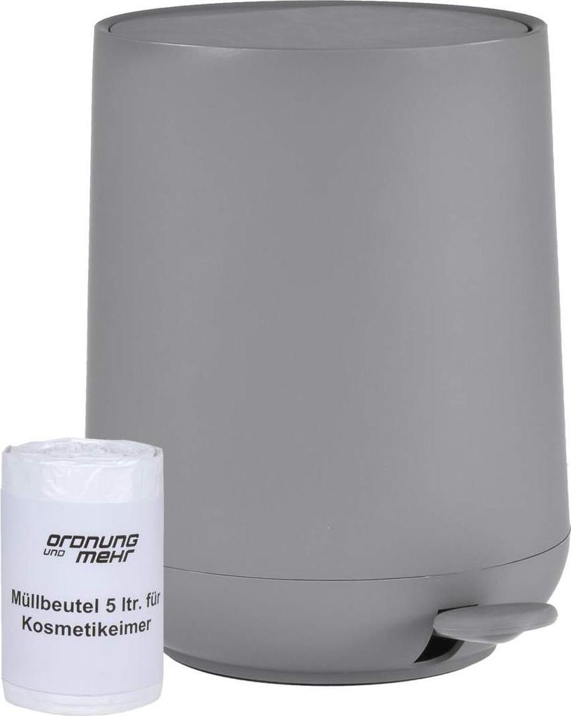Zone Denmark Nova Pedaleimer Mülleimer Kosmetikeimer Badeimer Treteimer 5 Liter grau inkl 1 Rolle Beutel