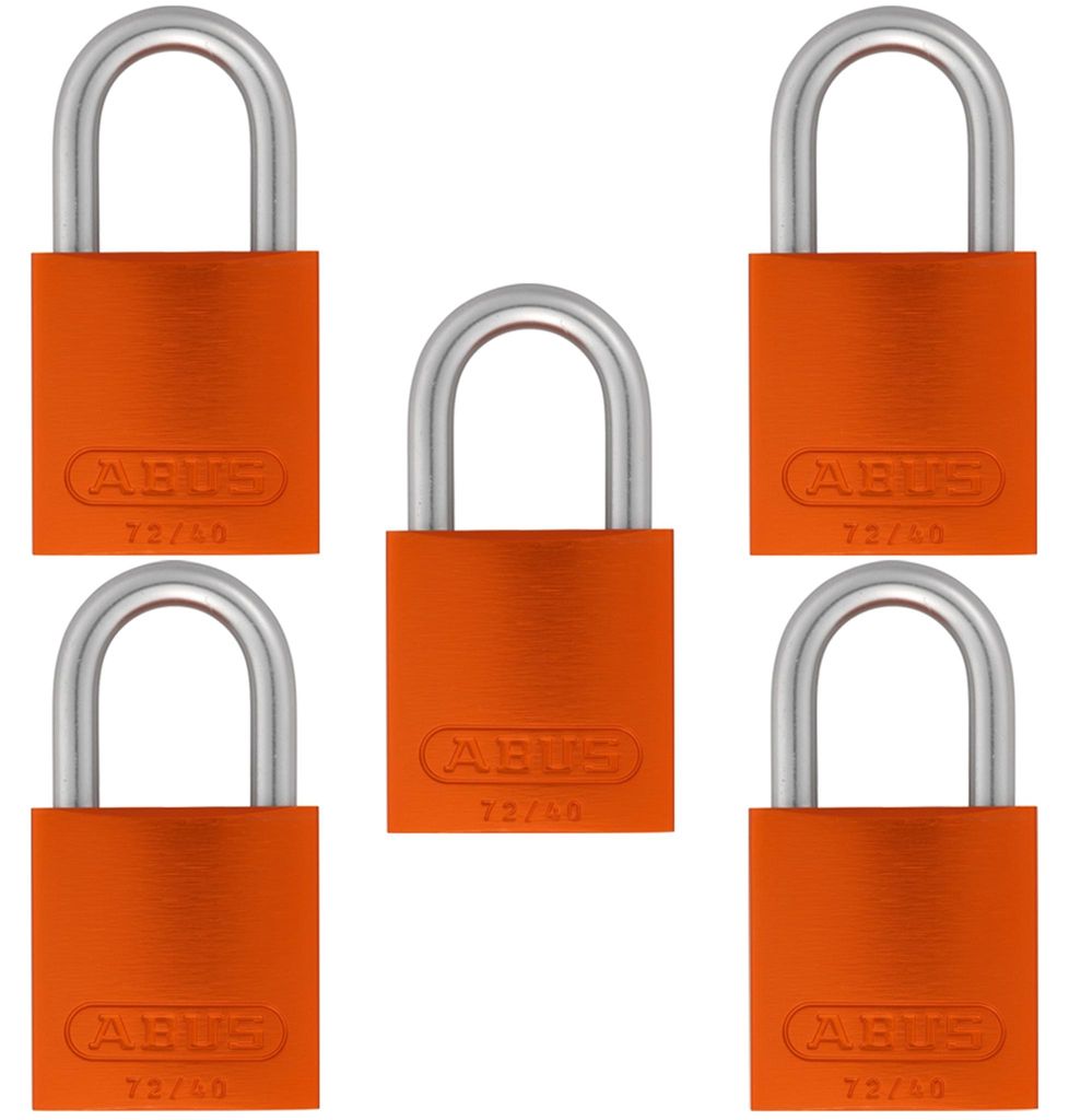 5x Abus Vorhangschloss Aluminium orange 72LL/40 vs Bügelschloss Gravur geeignet