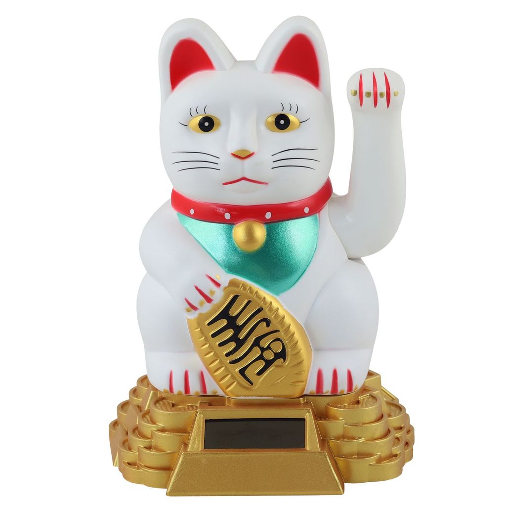 Glückskatze Winkekatze Solar 15cm gold Maneki Neko winkende Katze Glück  Shui