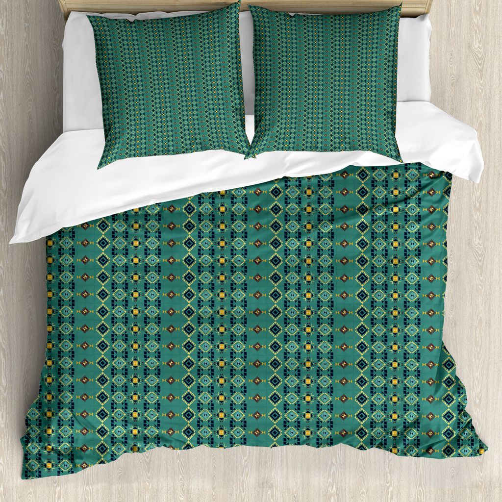 ABAKUHAUS Boho Bettbezug Set für Einzelbetten, Aztekische geometrische Motive, Milbensicher Allergiker geeignet mit Kissenbezug, 155 cm x 220 cm -...