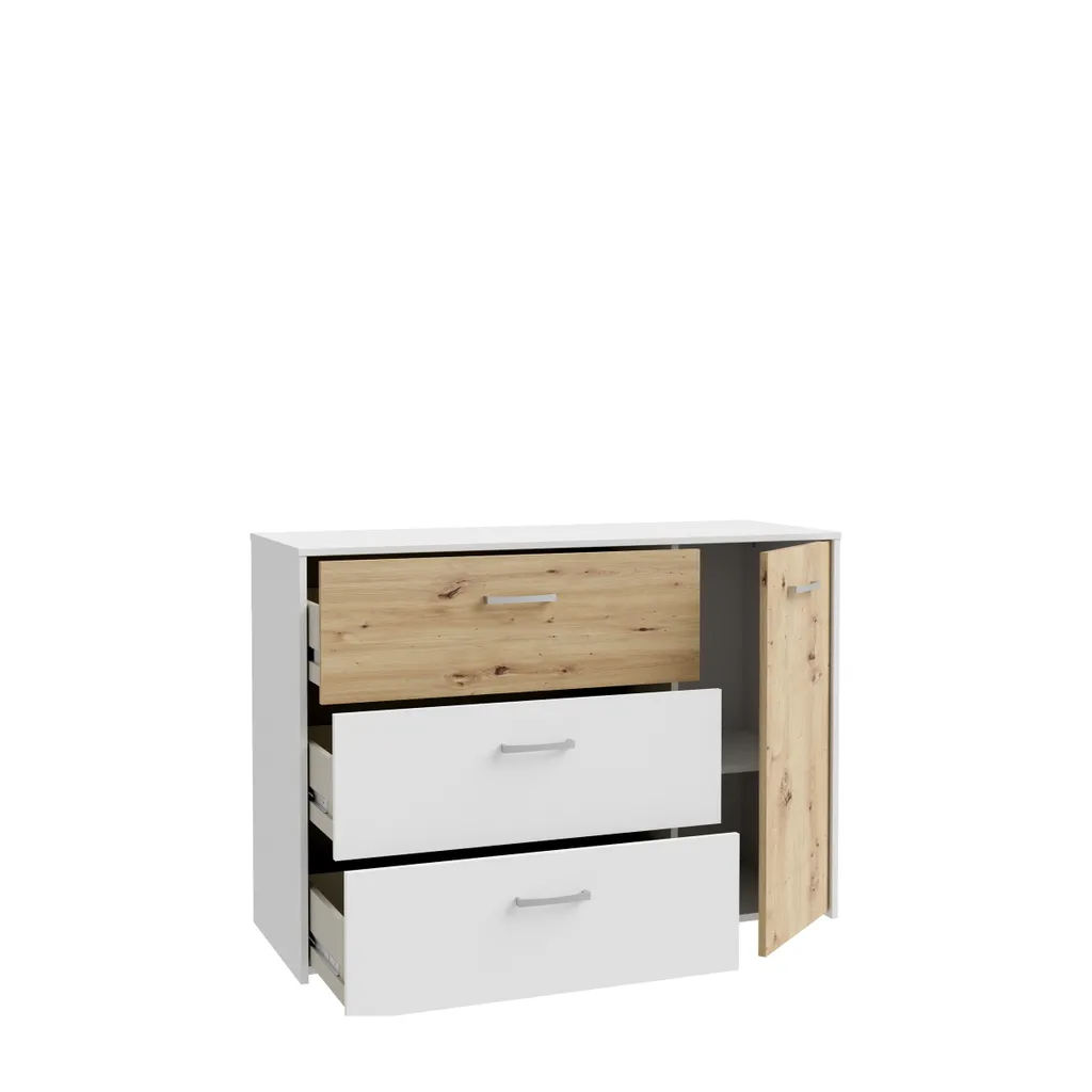 Commode de rangement 3 tiroirs avec porte CULGOA chêne/blanc - 4
