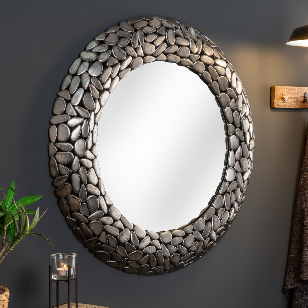 riess-ambiente Spiegel STONE MOSAIC XL 82cm silber in Mosaik Optik aus Metall Wandspiegel Hängespiegel